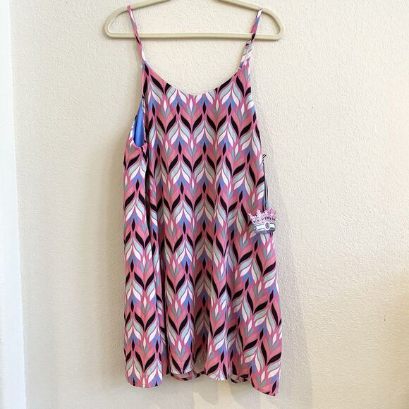 New Jadelynn Brooke L Women's Colorful Pink Print Cami Mini Swing Trapeze Dress - Picture 5 of 12